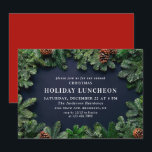 Rustic Pine Cones Branch HOLIDAY LUNCHEON Invitation<br><div class="desc">Holly Berry Pine Cones Branch Rustic Christmas Party Invitation.
 For further customization,  please click the "customize further" link and use our design tool to modify this template.</div>