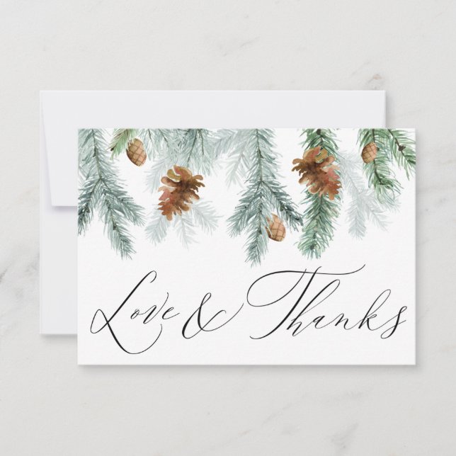 Rustic Pine Cones Branches Greenery Holiday Thank You Card (Front)
