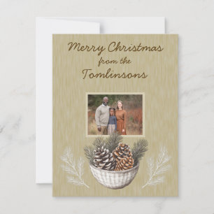 Rustic Pine Cones Branches Photo Christmas Holiday Card