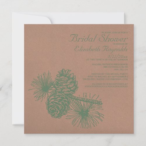 Rustic Pine Cones Bridal Shower Invitations