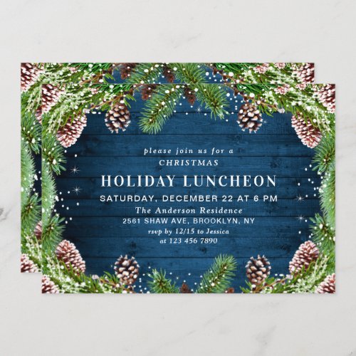 Rustic Pine Cones Christmas HOLIDAY LUNCHEON Invitation