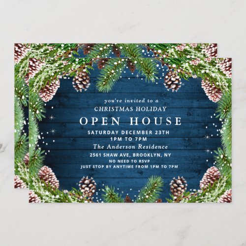Rustic Pine Cones CHRISTMAS Holiday Open House Invitation
