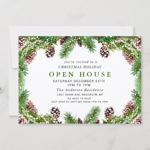 Rustic Pine Cones CHRISTMAS Holiday Open House Invitation