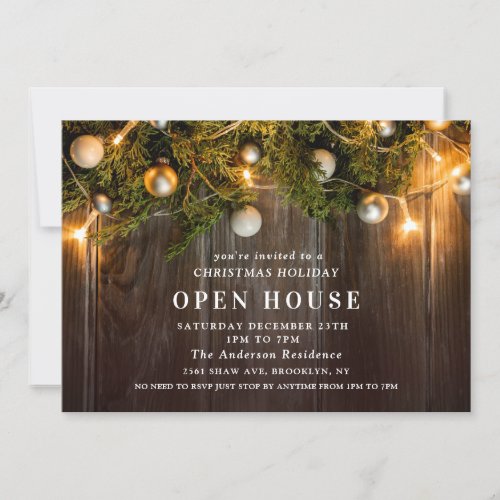 Rustic Pine Cones Christmas Open House Invitation