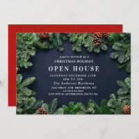 Rustic Pine Cones Christmas Open House Invitation