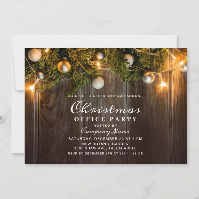 Rustic Pine Cones Corporate Christmas Party Invitation (Front)
