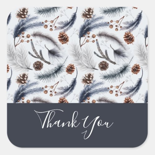 Rustic Pine Cones Watercolor Pattern Thank You Square Sticker