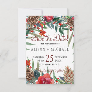 Rustic Pine Cones Winter Floral Christmas Wedding Save The Date