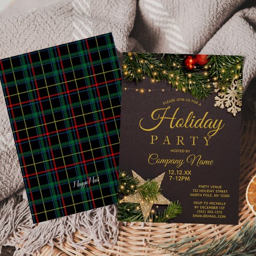 Rustic Pine Corporate Gold Holiday Christmas Party Invitation