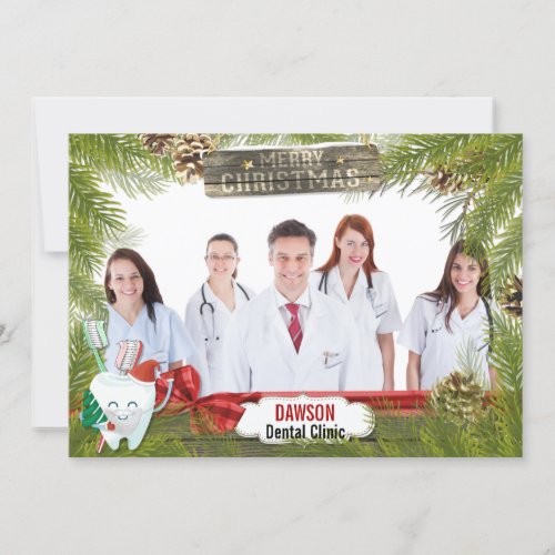 Rustic Pine Dentist Photo Business Greeting Holiday Card