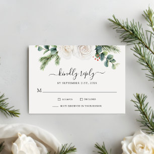 Rustic Pine Eucalyptus Greenery Boho Wedding RSVP  Card
