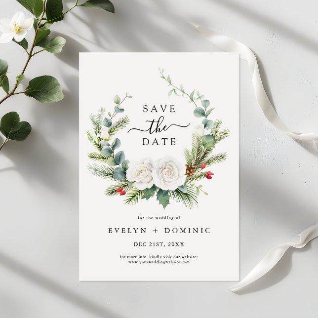 Rustic Pine Eucalyptus Greenery Foliage Wedding Save The Date (Creator Uploaded)