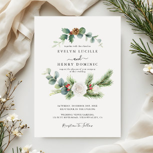 Rustic Pine Eucalyptus Greenery Modern Wedding Invitation