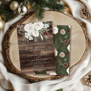 Rustic Pine Floral Winter Wedding Invitation