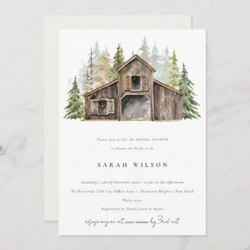 Rustic Pine Forest Barnyard Bridal Shower Invite