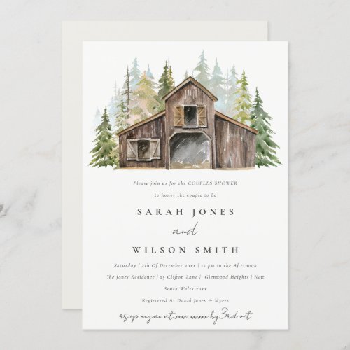 Rustic Pine Forest Barnyard Couples Shower Invite