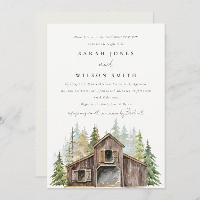 Rustic Pine Forest Barnyard Engagement Invite (Front/Back)