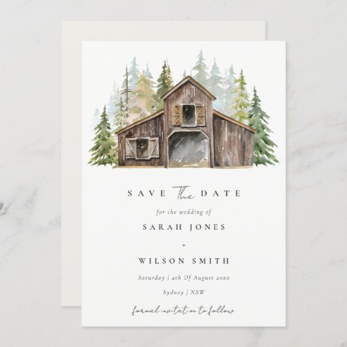 Rustic Pine Forest Barnyard Save The Date Card
