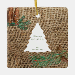 Rustic Pine Forest Christmas Tree Ceramic Ornament