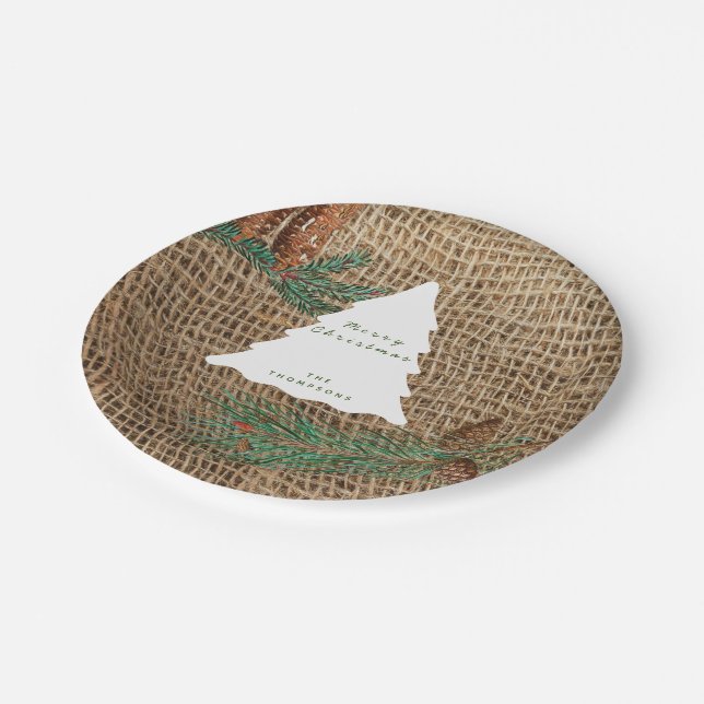 Rustic Pine Forest Christmas Tree Paper Plates (Angled)