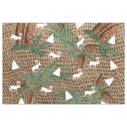 Rustic Pine Forest Christmas Tree Reindeer Tissue Paper