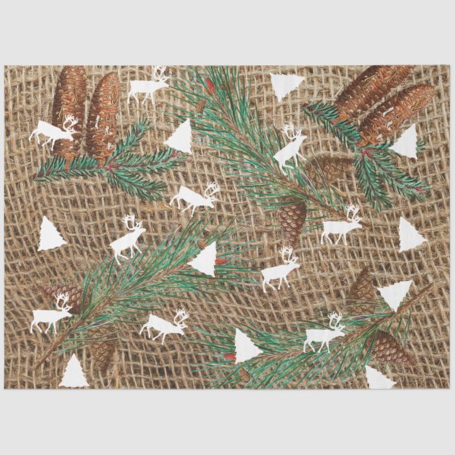 Rustic Pine Forest Christmas Tree Reindeer Tissue Paper (Front)