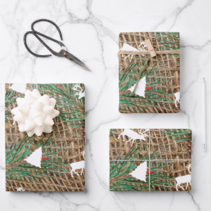 Rustic Pine Forest Christmas Tree Reindeer Wrapping Paper Sheets