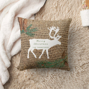 Rustic Pine Forest Deer Throw Pillow
