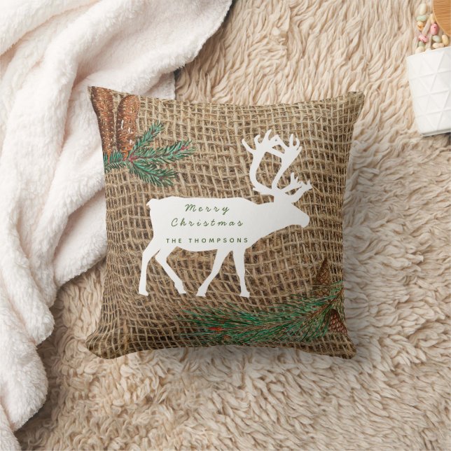 Rustic Pine Forest Deer Throw Pillow (Blanket)