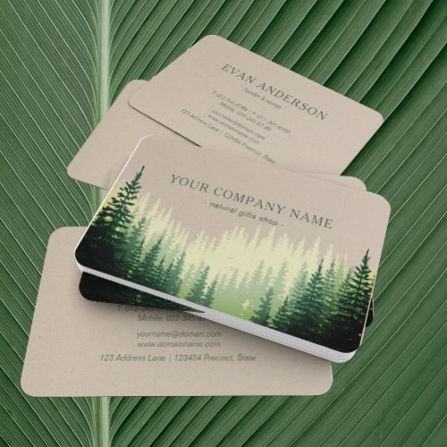 Rustic Pine Forest Logo Faux Kraft Business Card