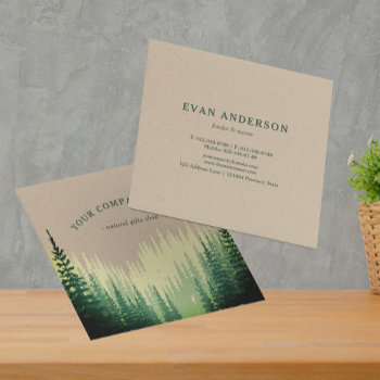 Rustic Pine Forest Logo Faux Kraft Square Business Card by riverme at Zazzle