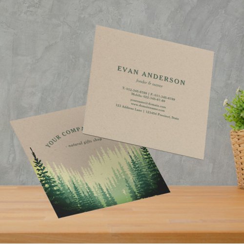 Rustic Pine Forest Logo Faux Kraft Square Business Card