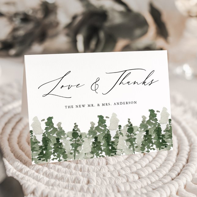 Rustic Pine Forest Love & Thanks Wedding Letterpress Thank You Card (Creator Uploaded)