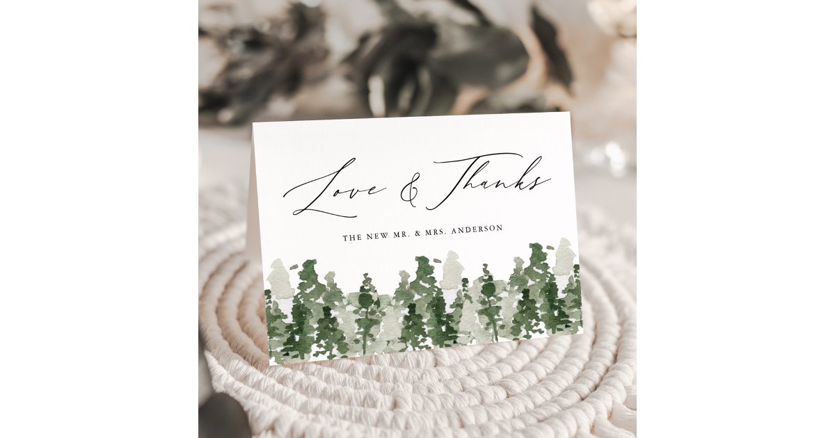 Rustic Pine Forest Love & Thanks Wedding Thank You Card | Zazzle