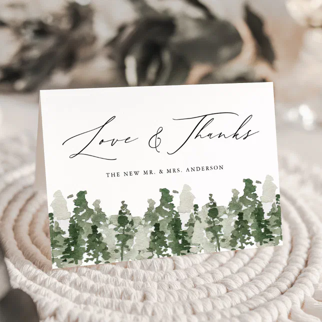 Rustic Pine Forest Love & Thanks Wedding Thank You Card | Zazzle