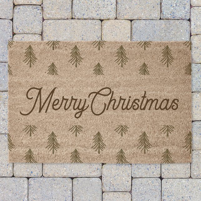 Rustic Pine Forest Personalized Christmas Fiber Doormat (Creator Uploaded)