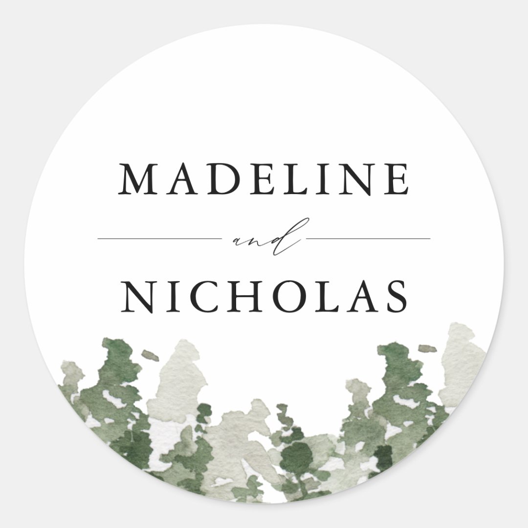 Rustic Pine Forest Personalized Wedding Classic Round Sticker | Zazzle