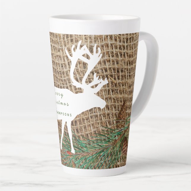 Rustic Pine Forest Reindeer Christmas Latte Mug (Right Angle)