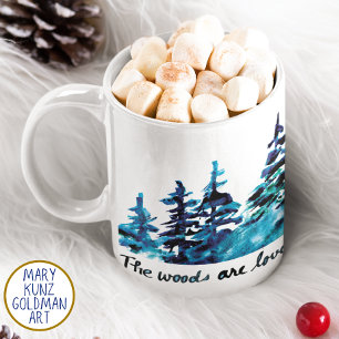 Rustic Pine Forest Robert Frost Watercolor Poetry Coffee Mug