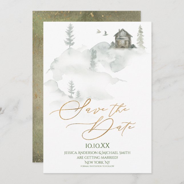 Rustic Pine Forest Watercolor Save the Date Invitation (Front/Back)