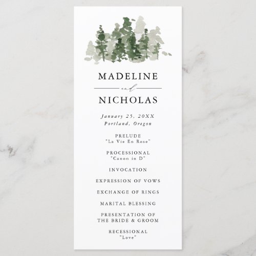 Rustic Pine Forest Wedding Ceremony Program