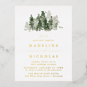 Rustic Pine Forest Wedding Foil Invitation Postcard