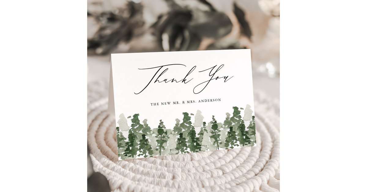 Rustic Pine Forest Wedding Folded Thank You Card | Zazzle