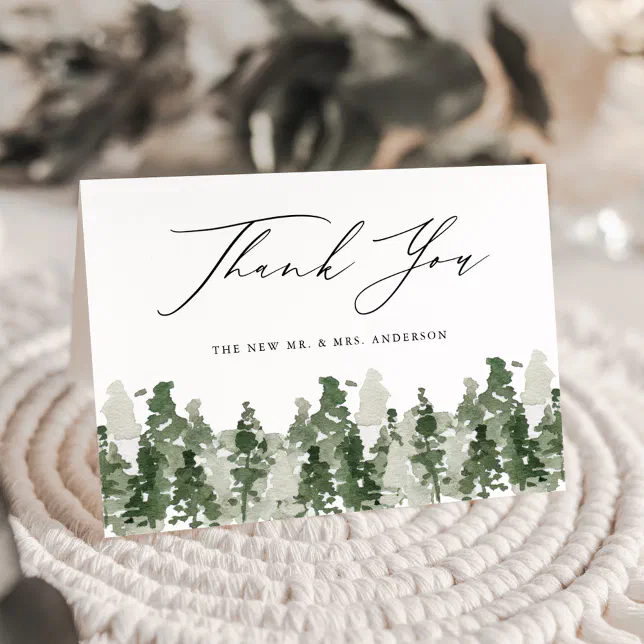 Rustic Pine Forest Wedding Folded Thank You Card | Zazzle
