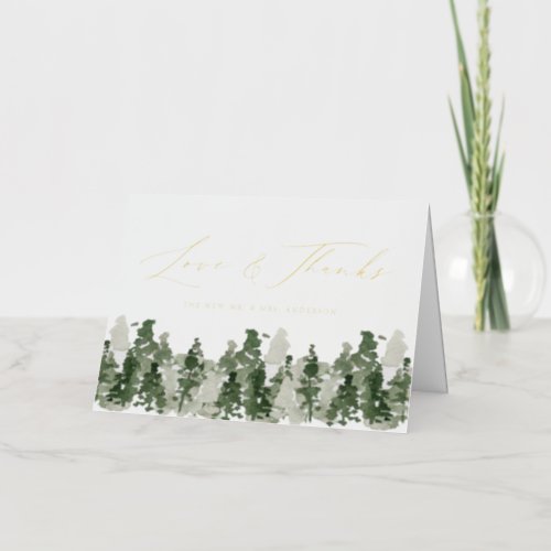 Rustic Pine Forest Wedding Love and Thanks Foil Greeting Card