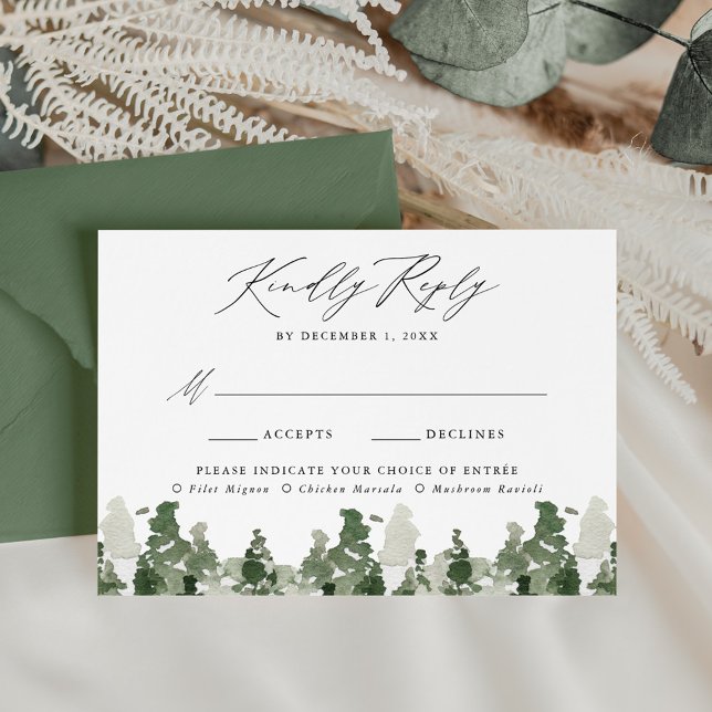 Rustic Pine Forest Wedding Meal Choice RSVP Card (Creator Uploaded)