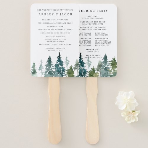 Rustic Pine Forest Wedding Program Hand Fan