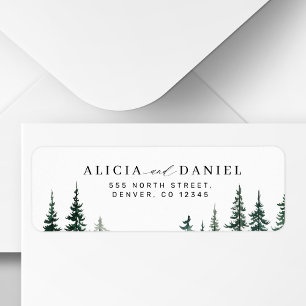 Rustic pine forest wedding return address label