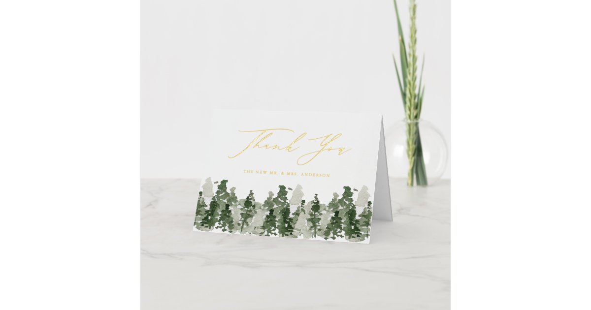 Rustic Pine Forest Wedding Thank You Foil Greeting Card | Zazzle
