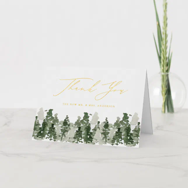 Rustic Pine Forest Wedding Thank You Foil Greeting Card | Zazzle